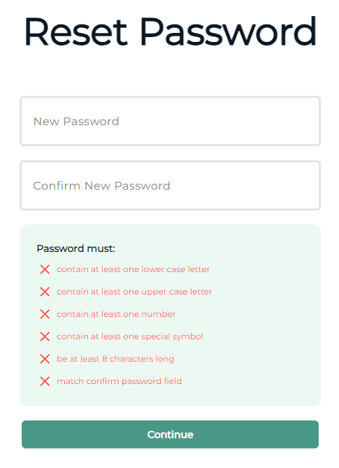 Create new secure password screen in Candidate Portal