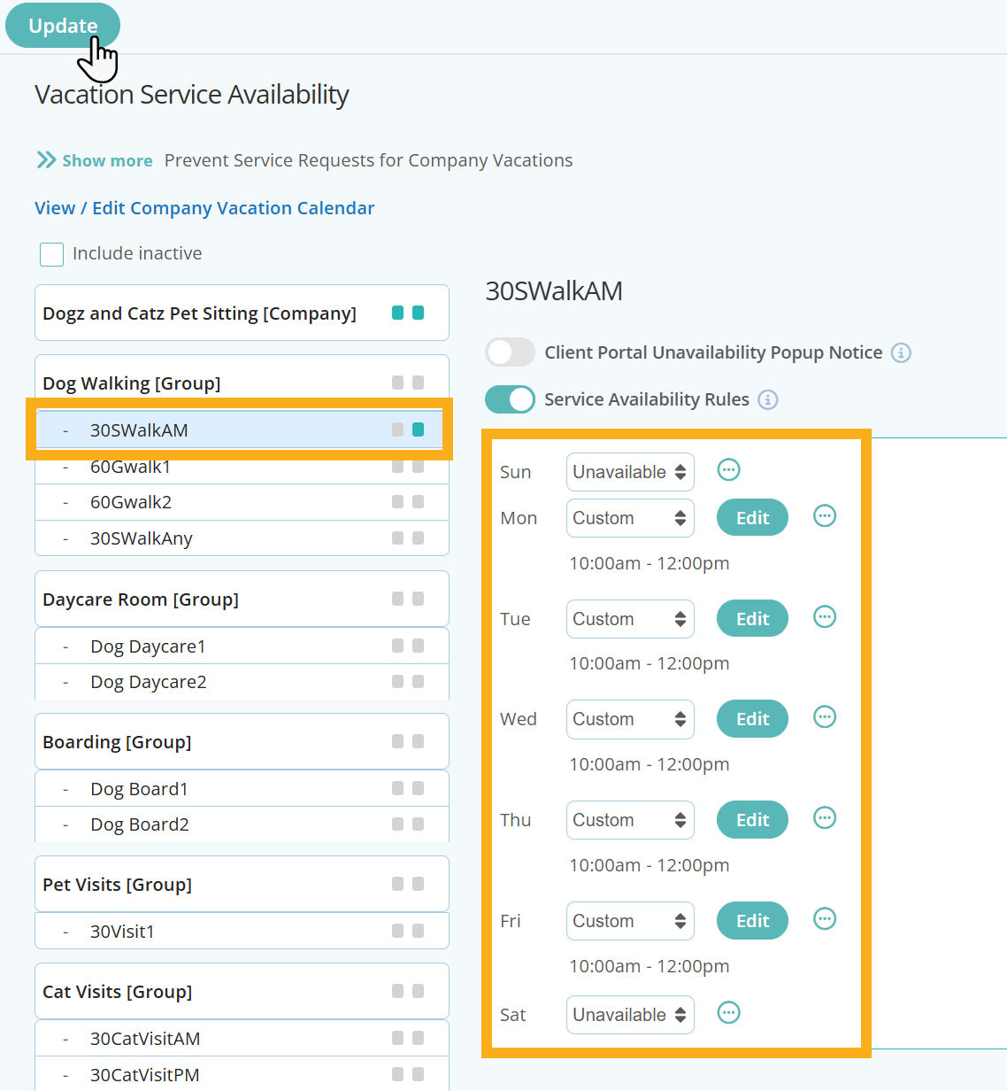 Set Dog Walk availability to anytime in Dog Sitting Software