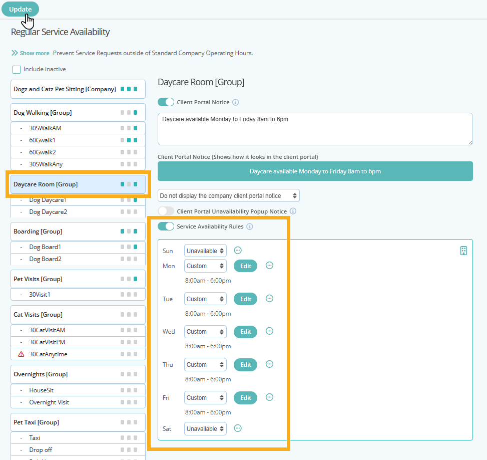 Set Daycare as available to book Monday to Friday only in Daycare software