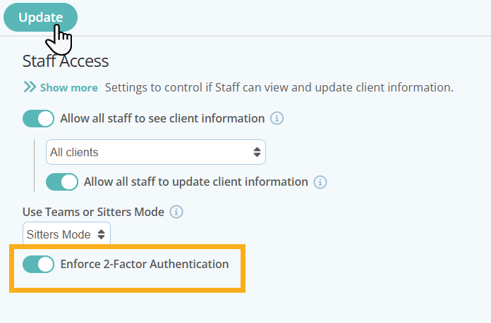 Enable Two-Factor Authentication for all staff using Pet Sitter Plus, a Pet Sitting Software