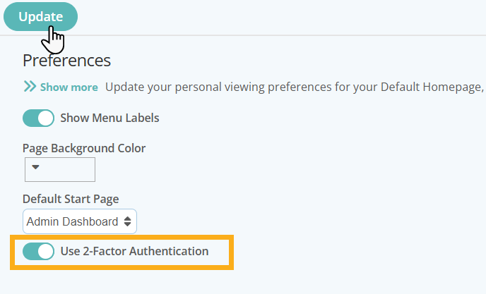 Switch on Use 2-Factor Authentication on a staff profile in Dog Daycare Software.