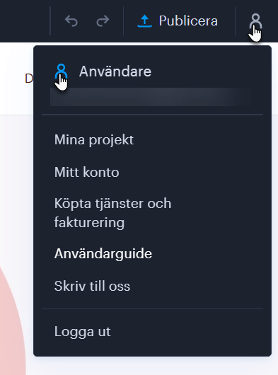 Alternativen i användarmenyn.