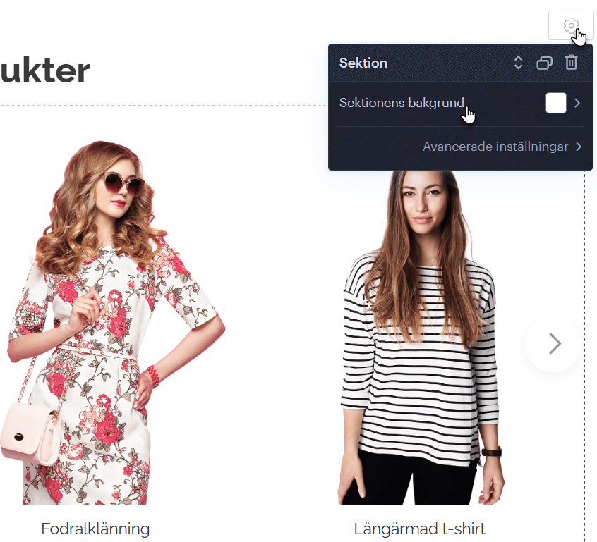 Ändra bakgrund på en sektion i din webbshop.
