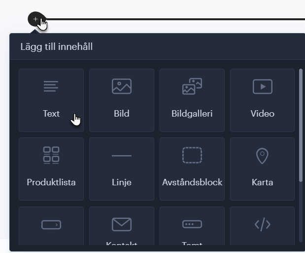 De olika contentblocken som du kan lägga till i din webbshop.