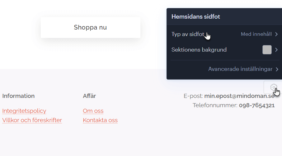 Ändra inställningarna för sidfoten i din e-handel