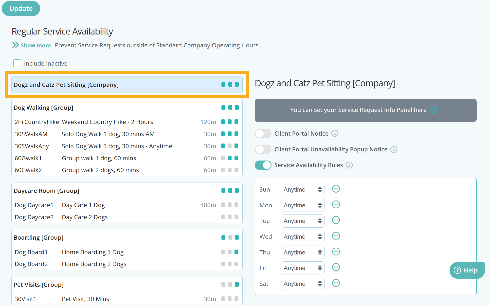 Set company wide booking restrictions to prevent clients from requesting services in the client portal in dog daycare software