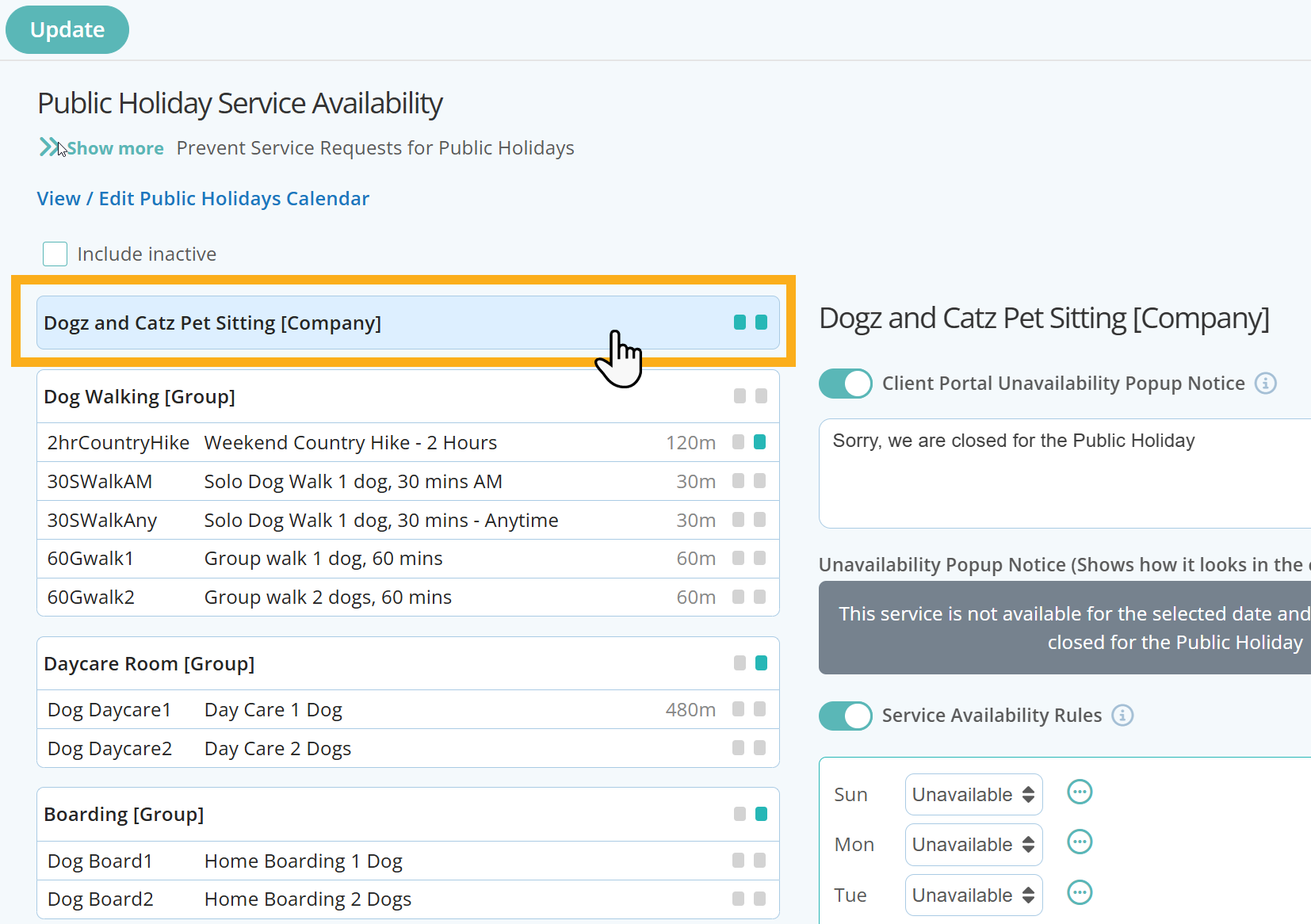 Prevent Service Requests for Public Holidays in Dog Walking Software