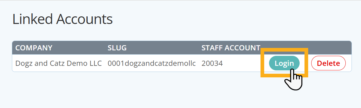 Access a linked pet sitter plus account from the main account in Dog Walking Software