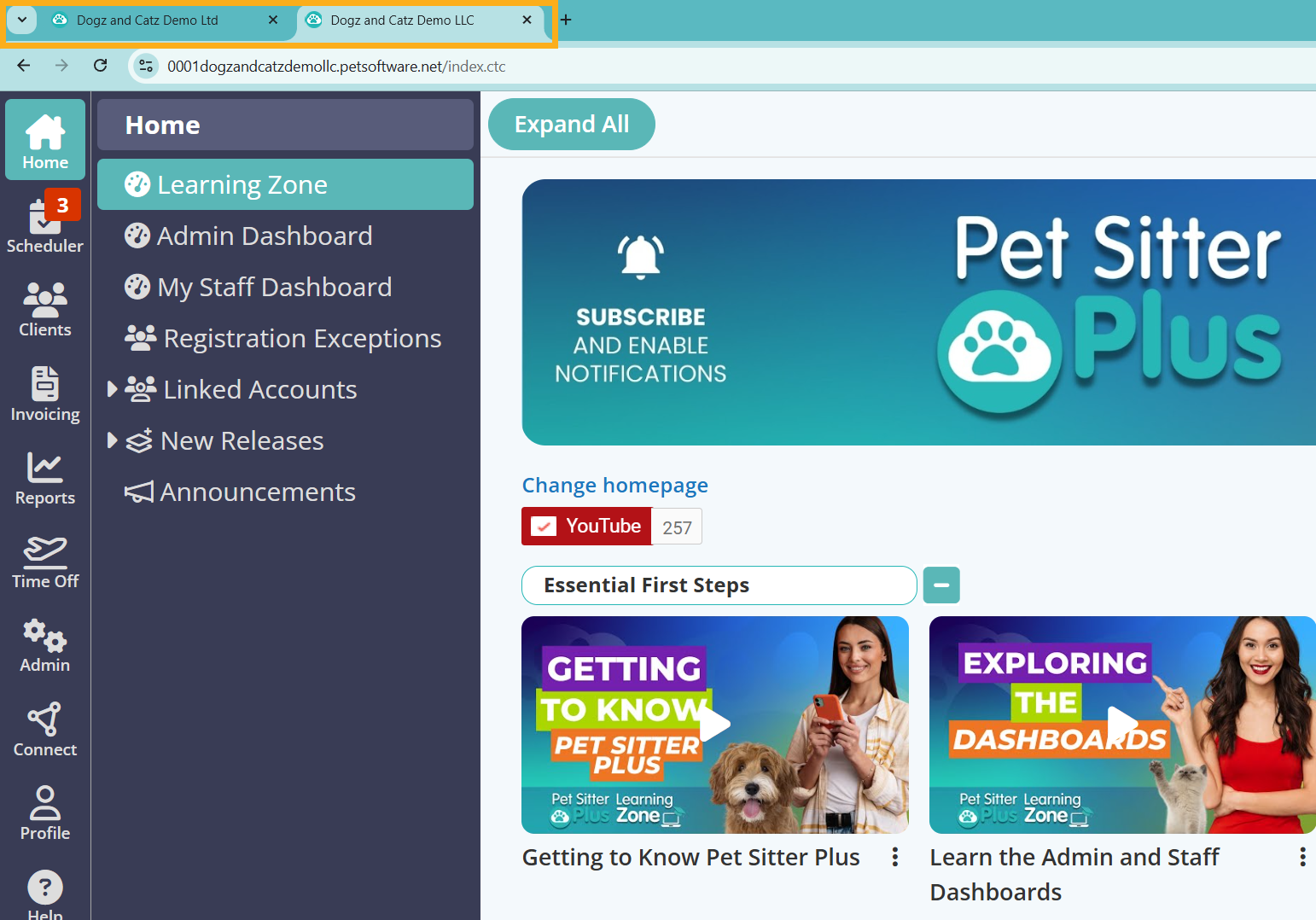 Access a linked pet sitter plus account from the main account in Dog Walking Software