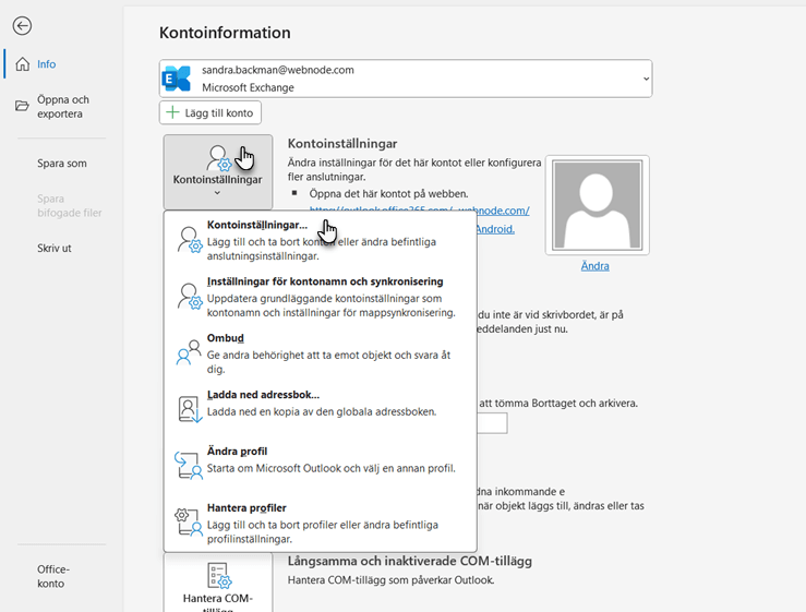 Kontoinställningar Outlook