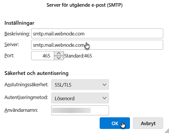 Ny smtp i Thunderbrird