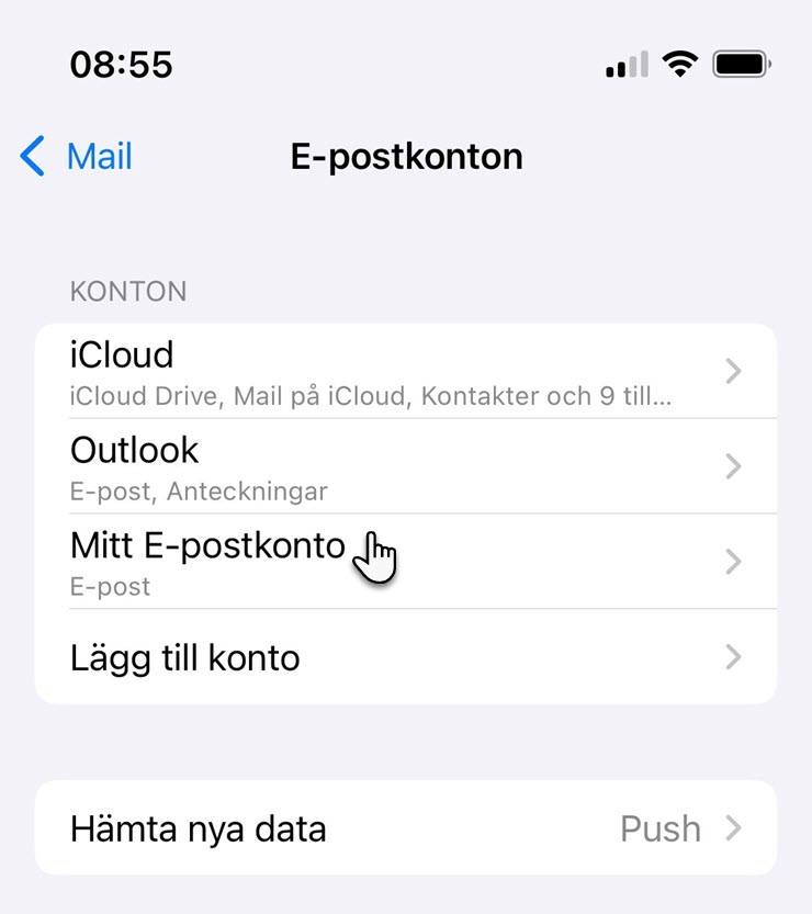 Klicka på e-postkontot som du vill redigera