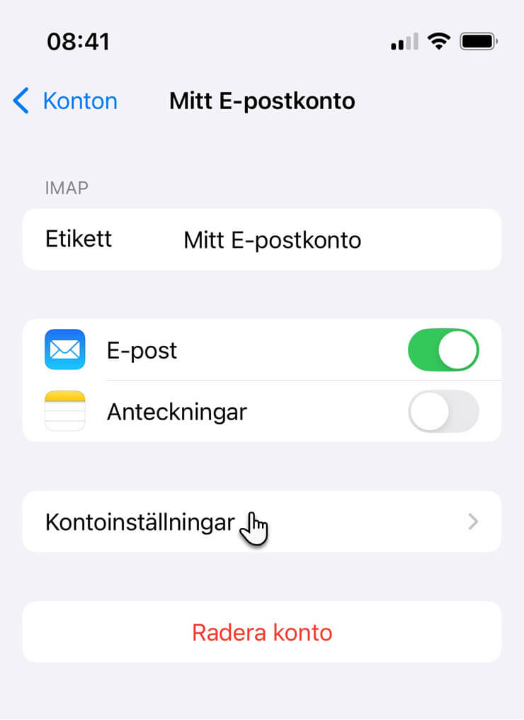 Klicka på kontoinställningar
