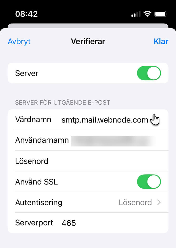 Ändra server för utgående mail
