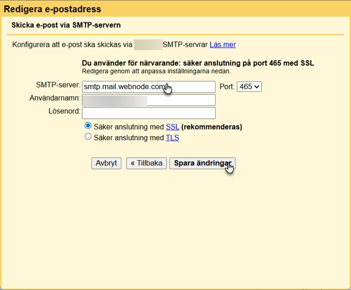 Ändra SMTP i Gmail