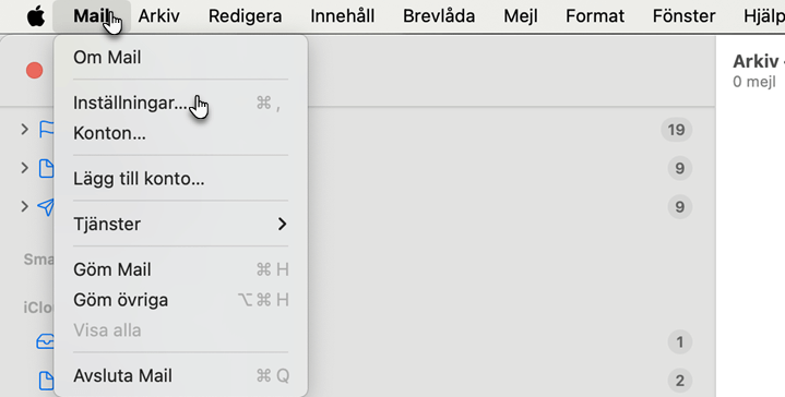 uppdatera serverinställningarna för mail på Mac