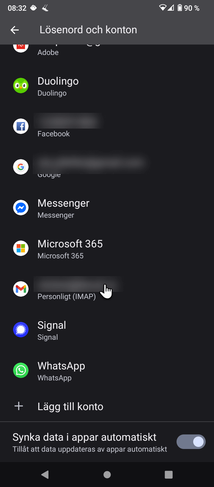 Välj ditt mailkonto i listan