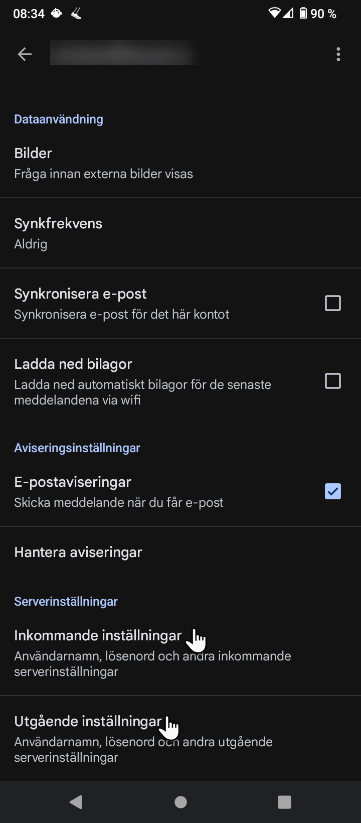 Gå till serverinställningar på din Android