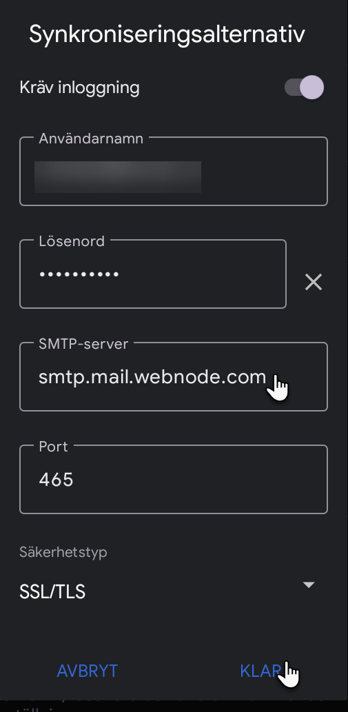 Synkroniseringsalternativ för utgående meddelanden på Android