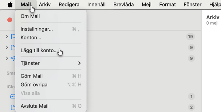 Lägga till mailkonto på Mac