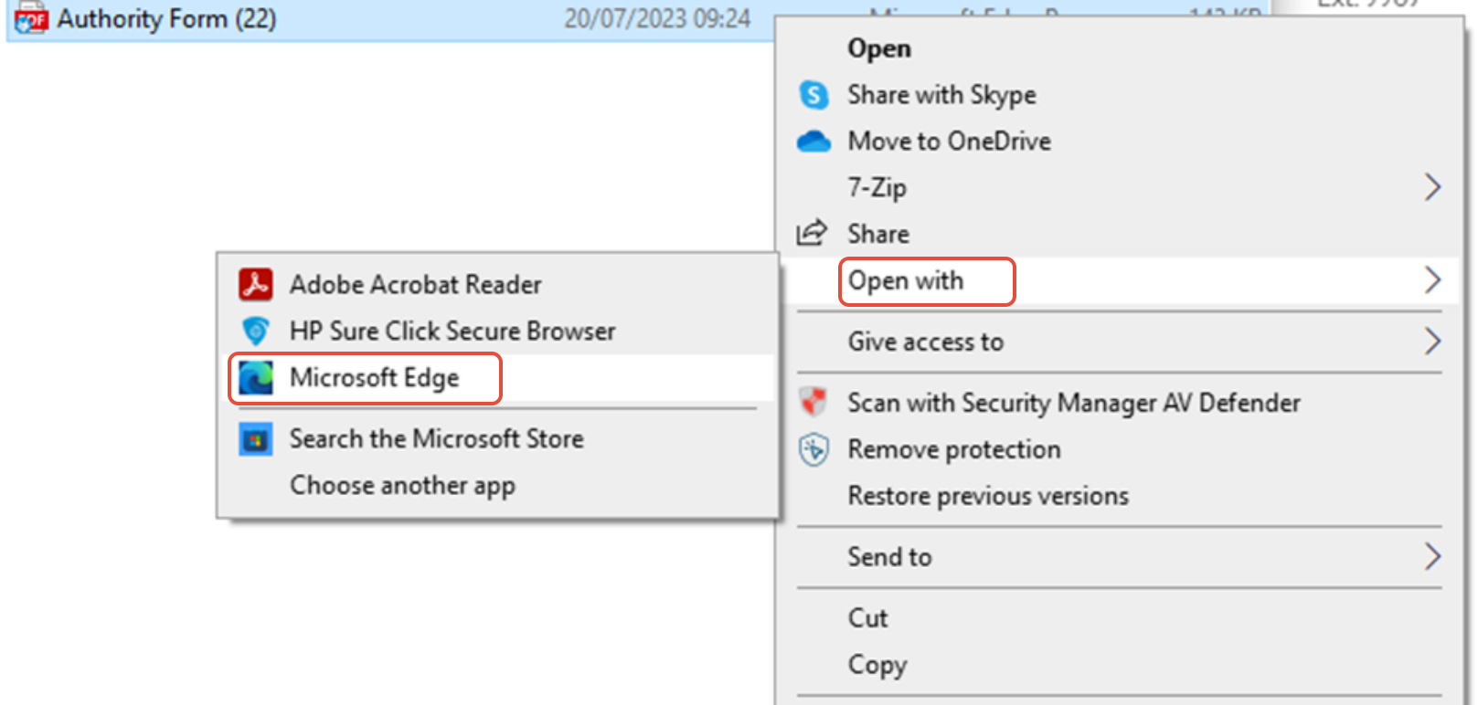 Open with - Microsoft Edge