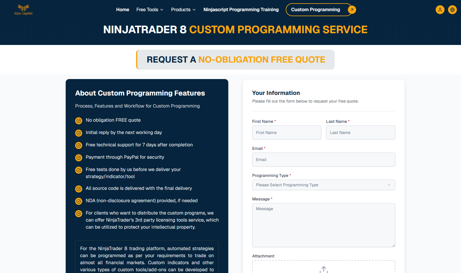 Rize Capital’s Custom Programming Service