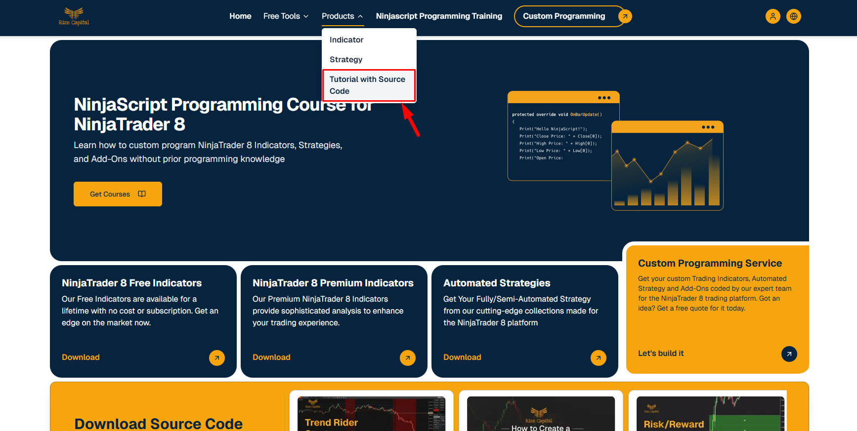 Rize Capital Tutorial with Source Code Page