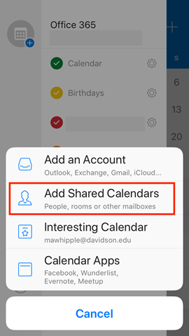 Add a shared calendar in Outlook for iOS and Android – Davidson Technology & Innovation