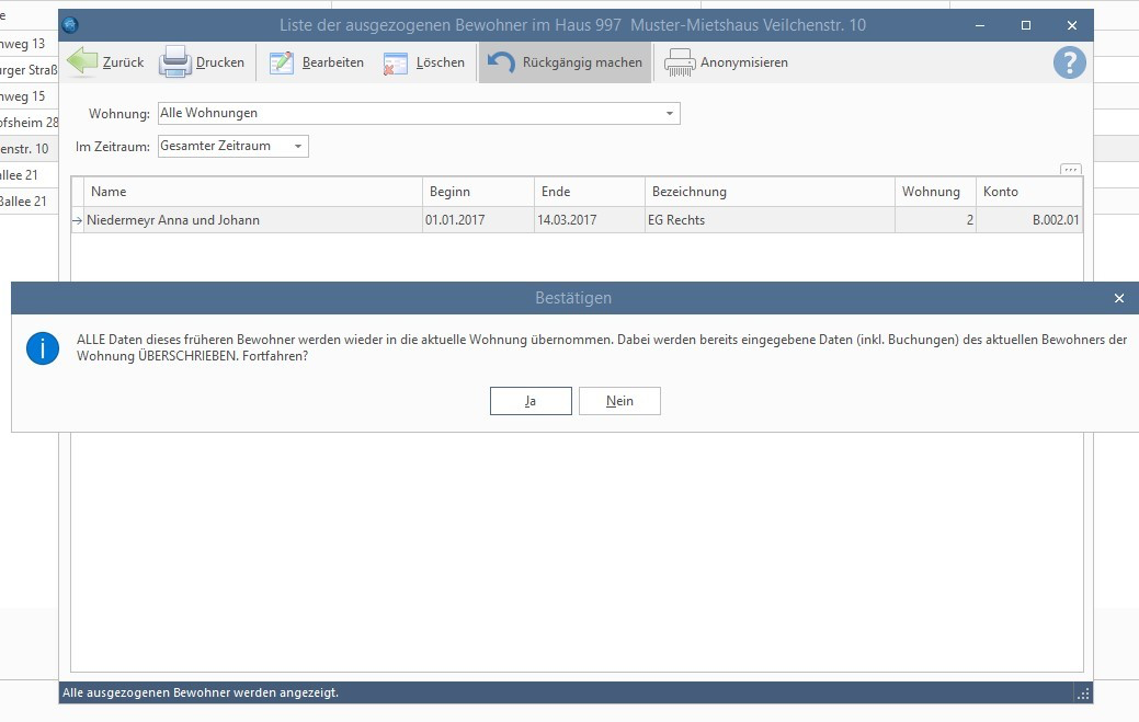 Liste der ausgezogenen Bewohner