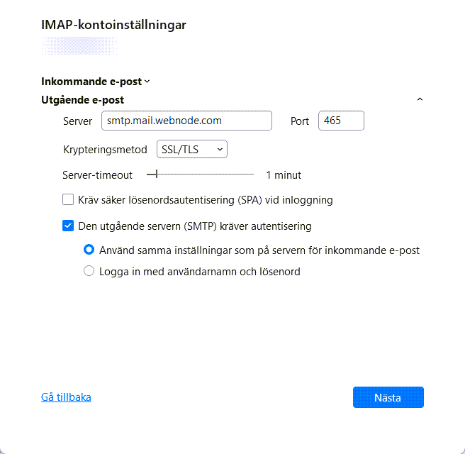 Ny smtp-mailserver för Outlook