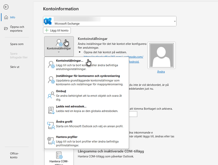 Ändra inställningarna för mailkonto i Outlook