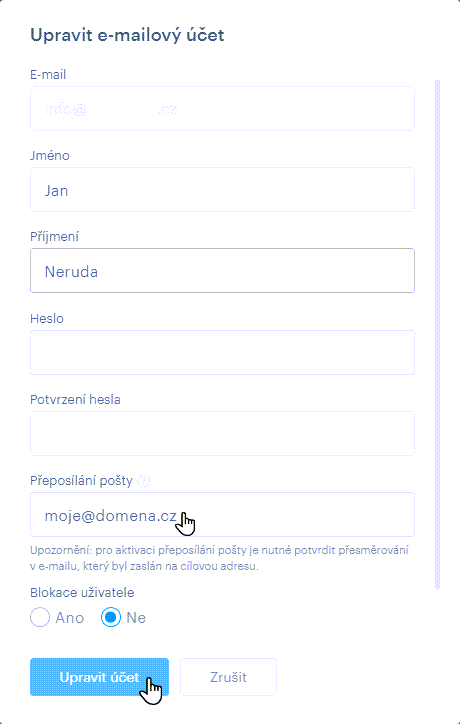 Nastavení přeposílání