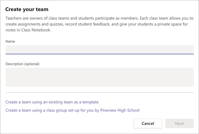 Create new class team