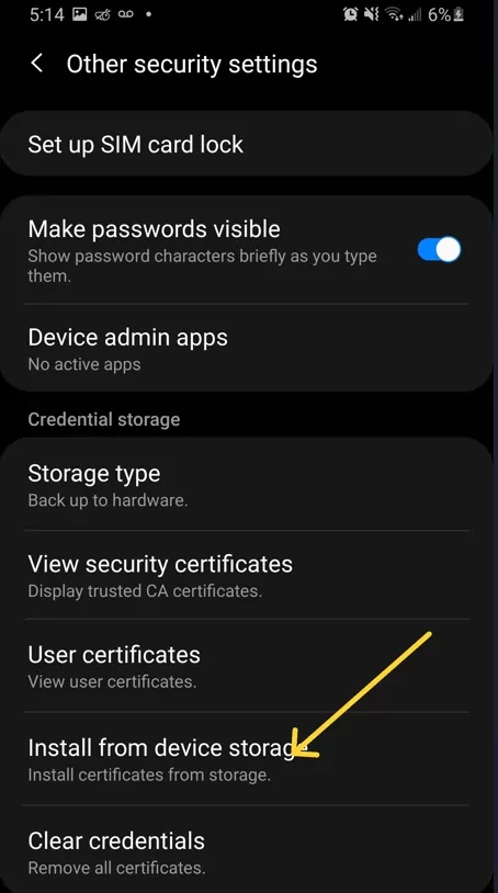 android certificate settings