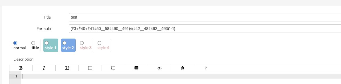 Formula configuration showing summed account ranges
