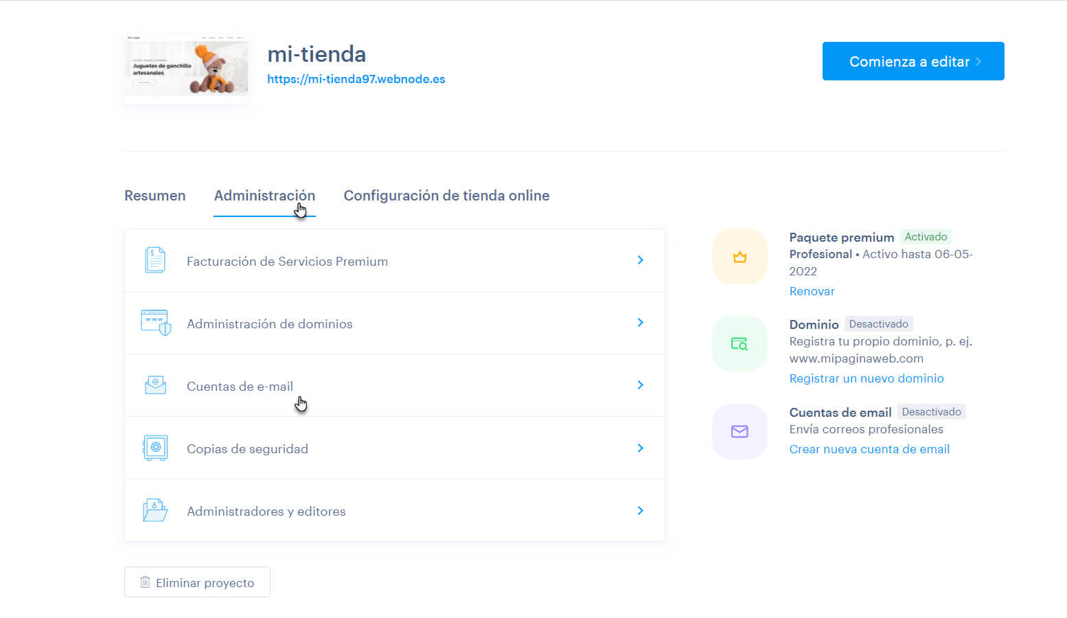 Administrar cuentas de email