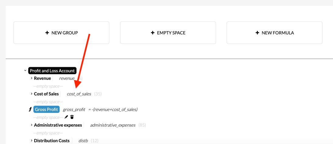 Group block dragged into the report editor