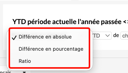 Options de configuration de période de différence