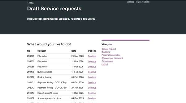 A screenshot of a service request
Description automatically generated