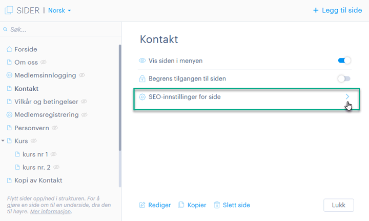 Seo innstillinger