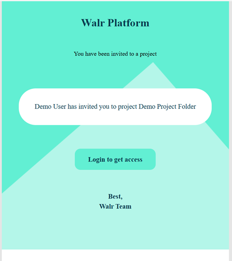The image depicts an invitation to a project demo on the Walr platform, requesting user login for access.
AI-generated content may be incorrect.