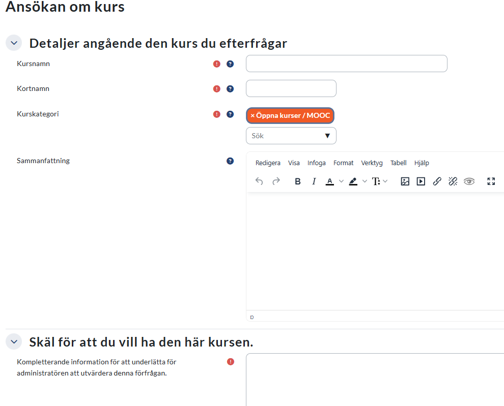 Ansökan om kurs -formulär