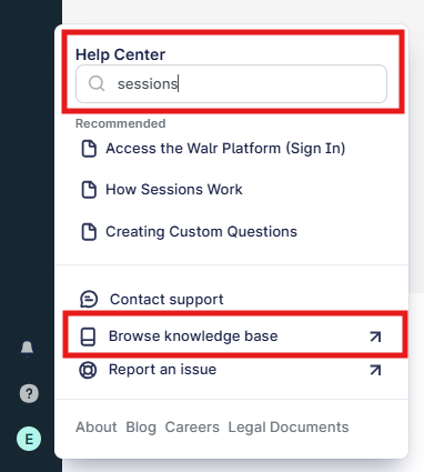 The image shows a Help Center interface with various tabs such as sessions, recommended actions, contact support, browsing the knowledge base, and career options.

AI-generated content may be incorrect.