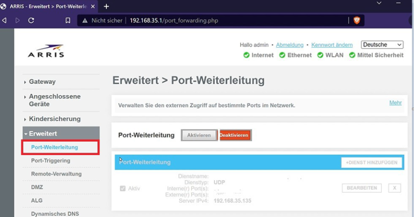 Port Weiterleitung