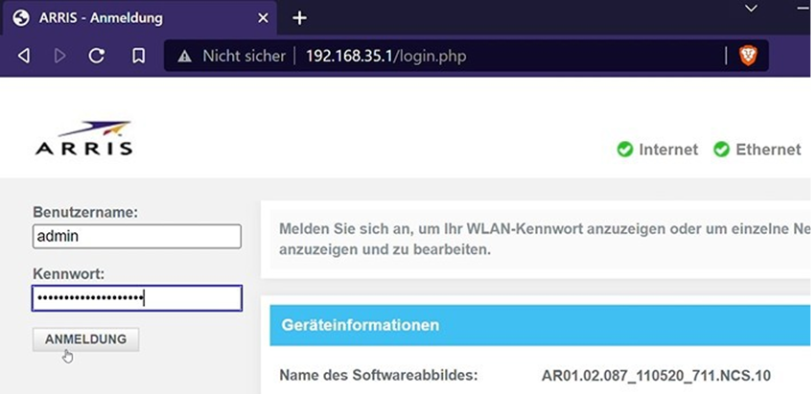 Username und Passwort Router festlegen