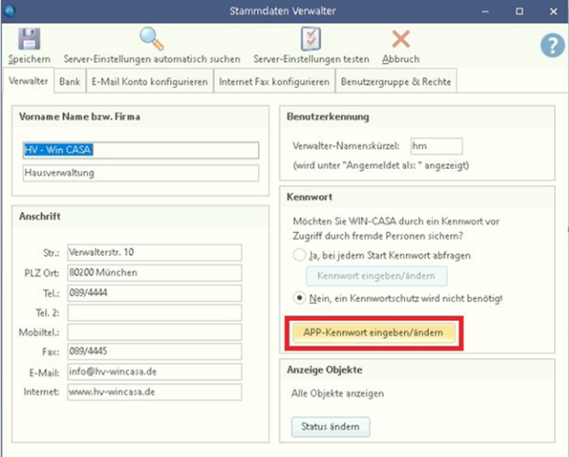 App Kennwort einrichten