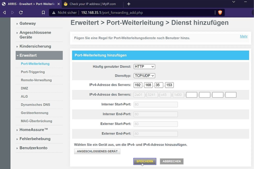 Port-Weiterleitung NGINX