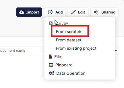 The image shows a user interface with various data import and editing options, including 'From scratch', 'From dataset', and file management tools.
AI-generated content may be incorrect.