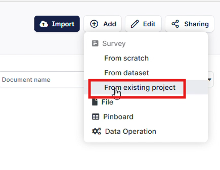 The image displays a user interface with a file management section featuring options for importing, editing, sharing, conducting a survey, and selecting data sources, with an empty file field and a pinboard icon indicating an unspecified action.

AI-generated content may be incorrect.