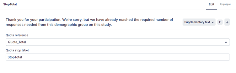 The image shows a user interface with a thank you message, a notification that the required number of responses has been reached, and a reference to a quota total.
AI-generated content may be incorrect.